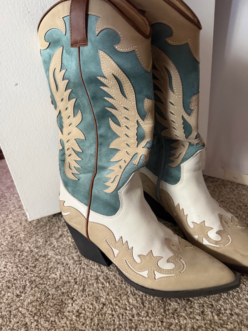 Teal and Cream Western Cowboy Boots